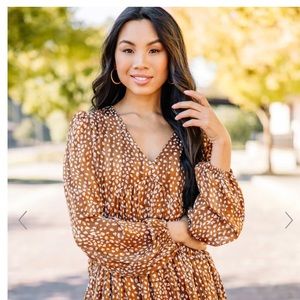 Umgee Large Bronze Brown Spotted Dress with very slim line gold accent.